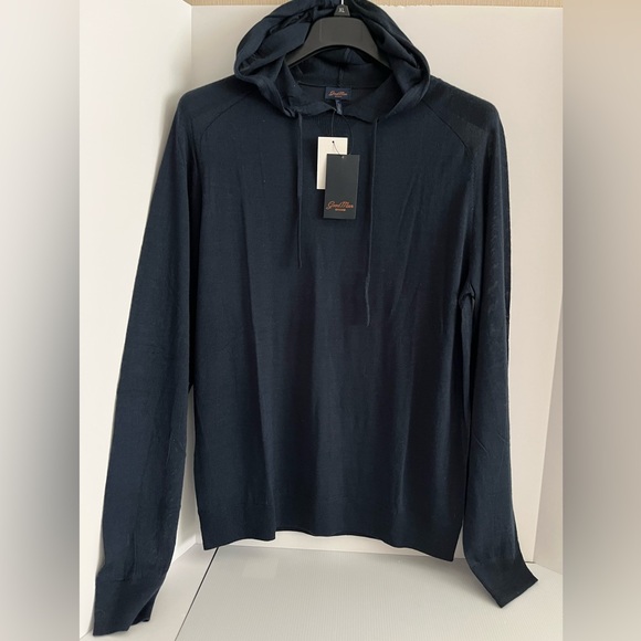Good Man Brand Superfine Wool Wool Blend Hooded Long Sleeve Sweater - Dark Navy